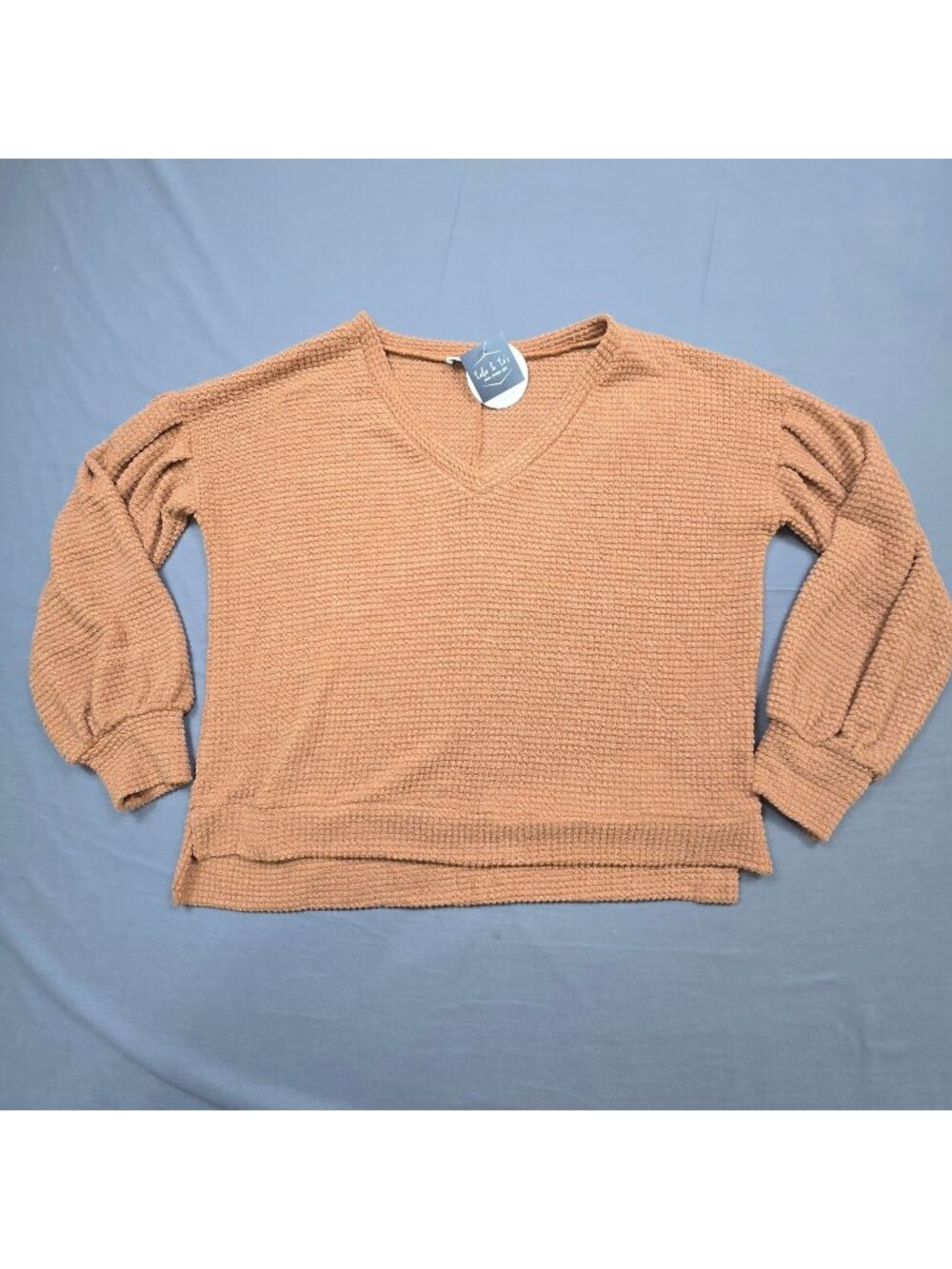 NEW She + Sky Large V-Neck Sweater Rust Textured Long Sleeve Lightweight Knit